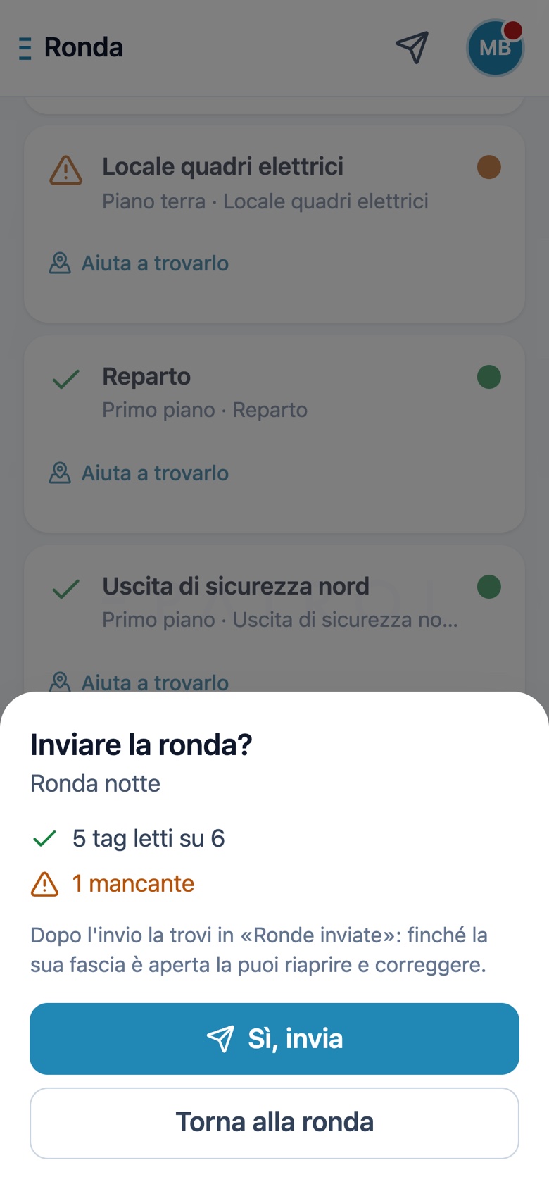 Schermata dell'app ePatrol
